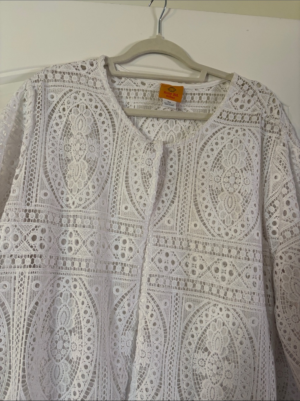 Ruby Rd. White Crochet Lace Open-Front Layer